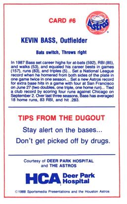1988 Houston Astros Police #6 Kevin Bass Back