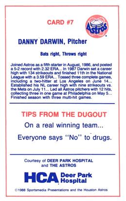 1988 Houston Astros Police #7 Danny Darwin Back
