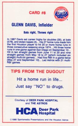 1988 Houston Astros Police #8 Glenn Davis Back