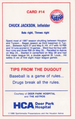 1988 Houston Astros Police #14 Chuck Jackson Back