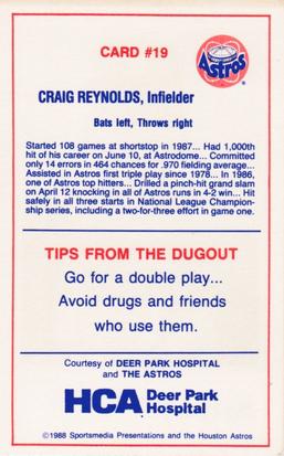 1988 Houston Astros Police #19 Craig Reynolds Back