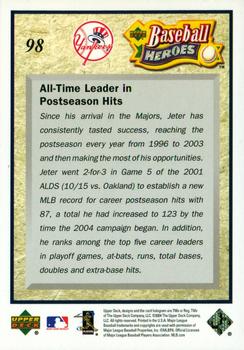2005 Upper Deck - Baseball Heroes: Derek Jeter #98 Derek Jeter Back