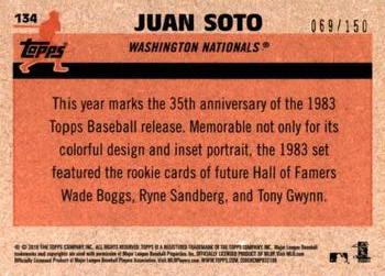 2018 Topps Update - 1983 Topps Baseball 35th Anniversary Chrome Silver Pack Blue Refractor #134 Juan Soto Back