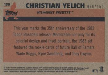 2018 Topps Update - 1983 Topps Baseball 35th Anniversary Chrome Silver Pack Blue Refractor #139 Christian Yelich Back