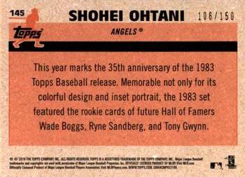 2018 Topps Update - 1983 Topps Baseball 35th Anniversary Chrome Silver Pack Blue Refractor #145 Shohei Ohtani Back