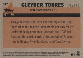 2018 Topps Update - 1983 Topps Baseball 35th Anniversary Chrome Silver Pack Blue Refractor #147 Gleyber Torres Back