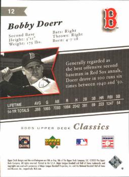 2005 Upper Deck Classics #12 Bobby Doerr Back