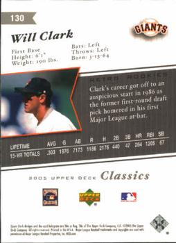2005 Upper Deck Classics #130 Will Clark Back
