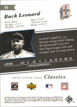 2005 Upper Deck Classics #16 Buck Leonard Back