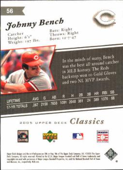 2005 Upper Deck Classics #56 Johnny Bench Back