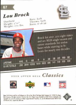 2005 Upper Deck Classics #67 Lou Brock Back