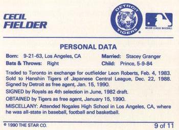 1990 Star Cecil Fielder Orange #9 Cecil Fielder Back