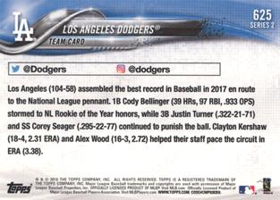2018 Topps On-Demand Mini #625 Los Angeles Dodgers Back