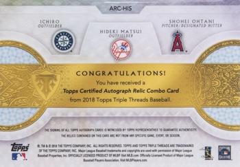2018 Topps Triple Threads - Autograph Relic Combos #ARC-HIS Ichiro / Hideki Matsui / Shohei Ohtani Back