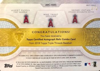 2018 Topps Triple Threads - Autograph Relic Combos White Whale Printing Plates Black #ARC-AMS Mike Trout / Albert Pujols / Shohei Ohtani Back