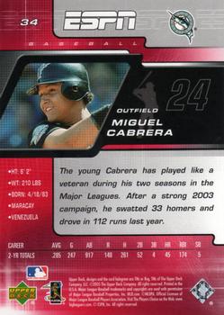 2005 Upper Deck ESPN #34 Miguel Cabrera Back