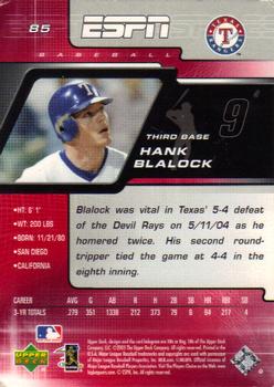 2005 Upper Deck ESPN #85 Hank Blalock Back
