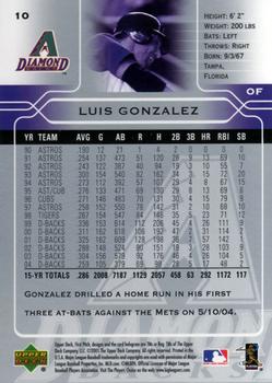 2005 Upper Deck First Pitch #10 Luis Gonzalez Back
