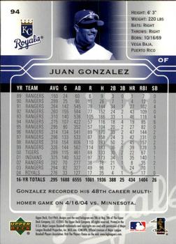 2005 Upper Deck First Pitch #94 Juan Gonzalez Back