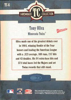 2005 Donruss Throwback Threads - Throwback Collection #TC-6 Tony Oliva Back