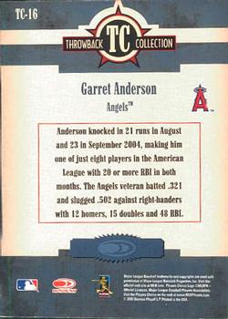 2005 Donruss Throwback Threads - Throwback Collection #TC-16 Garret Anderson Back
