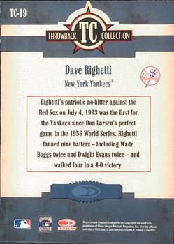 2005 Donruss Throwback Threads - Throwback Collection #TC-19 Dave Righetti Back