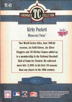 2005 Donruss Throwback Threads - Throwback Collection #TC-43 Kirby Puckett Back