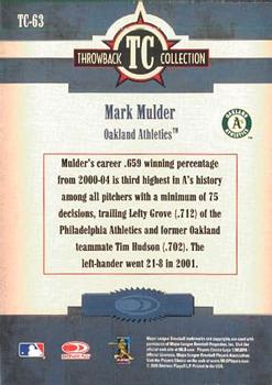 2005 Donruss Throwback Threads - Throwback Collection #TC-63 Mark Mulder Back