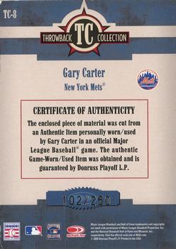 2005 Donruss Throwback Threads - Throwback Collection Material #TC-8 Gary Carter Back