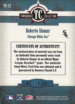2005 Donruss Throwback Threads - Throwback Collection Material #TC-12 Roberto Alomar Back