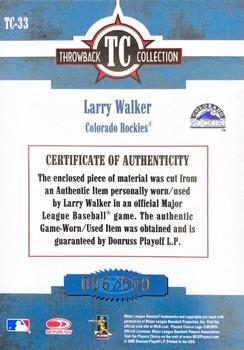 2005 Donruss Throwback Threads - Throwback Collection Material #TC-33 Larry Walker Back