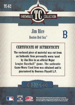2005 Donruss Throwback Threads - Throwback Collection Material #TC-62 Jim Rice Back