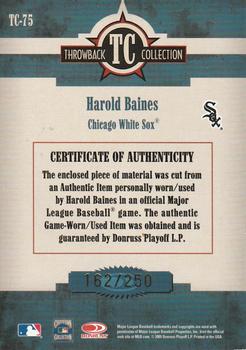 2005 Donruss Throwback Threads - Throwback Collection Material #TC-75 Harold Baines Back