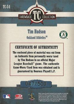2005 Donruss Throwback Threads - Throwback Collection Material #TC-54 Tim Hudson Back