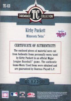 2005 Donruss Throwback Threads - Throwback Collection Material Combo #TC-43 Kirby Puckett Back