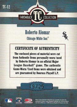 2005 Donruss Throwback Threads - Throwback Collection Signature Material Combo #TC-12 Roberto Alomar Back