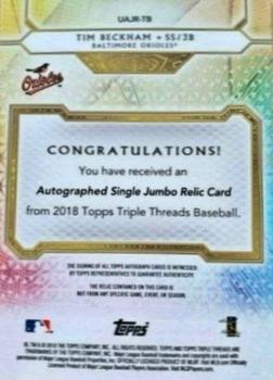 2018 Topps Triple Threads - Single Autograph Jumbo Relics Gold #UAJR-TB Tim Beckham Back