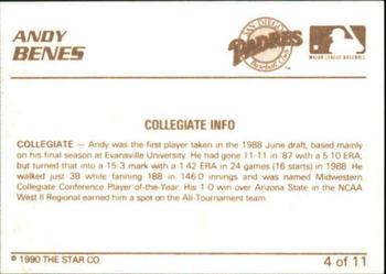 1990 Star Andy Benes #4 Andy Benes Back