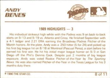 1990 Star Andy Benes #8 Andy Benes Back