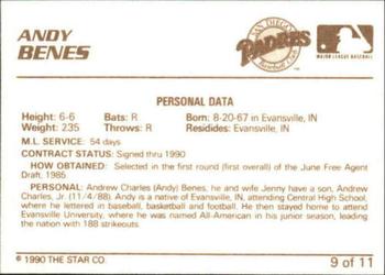 1990 Star Andy Benes #9 Andy Benes Back