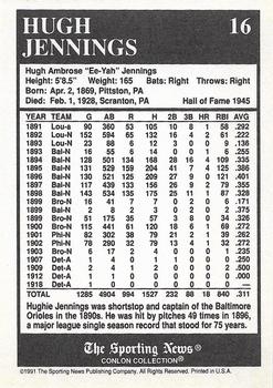 1991 Conlon Collection TSN - No MLB Logo #16 Hugh Jennings Back