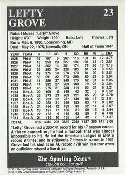 1991 Conlon Collection TSN - No MLB Logo #23 Lefty Grove Back