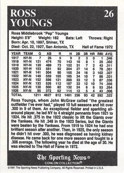 1991 Conlon Collection TSN - No MLB Logo #26 Ross Youngs Back