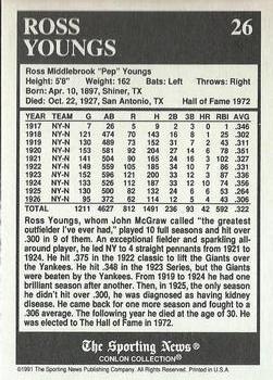 1991 Conlon Collection TSN - No MLB Logo #26 Ross Youngs Back
