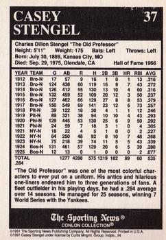 1991 Conlon Collection TSN - No MLB Logo #37 Casey Stengel Back