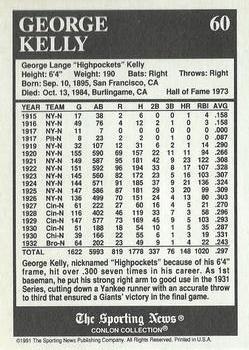1991 Conlon Collection TSN - No MLB Logo #60 George Kelly Back