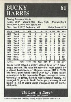 1991 Conlon Collection TSN - No MLB Logo #61 Bucky Harris Back