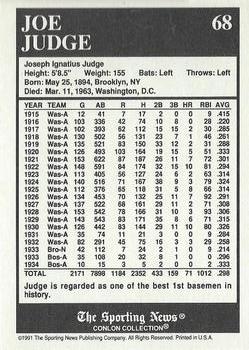 1991 Conlon Collection TSN - No MLB Logo #68 Joe Judge Back