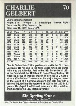 1991 Conlon Collection TSN - No MLB Logo #70 Charlie Gelbert Back