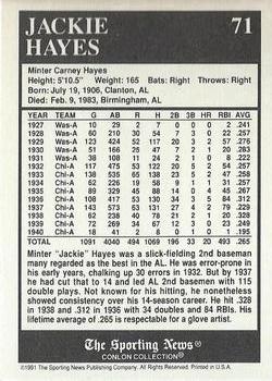 1991 Conlon Collection TSN - No MLB Logo #71 Jackie Hayes Back